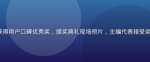 www.91 导航平台连续三年获得用户口碑优秀奖，颁奖典礼现场照片，主编代表接受奖牌，体现平台深厚的用户信任基础